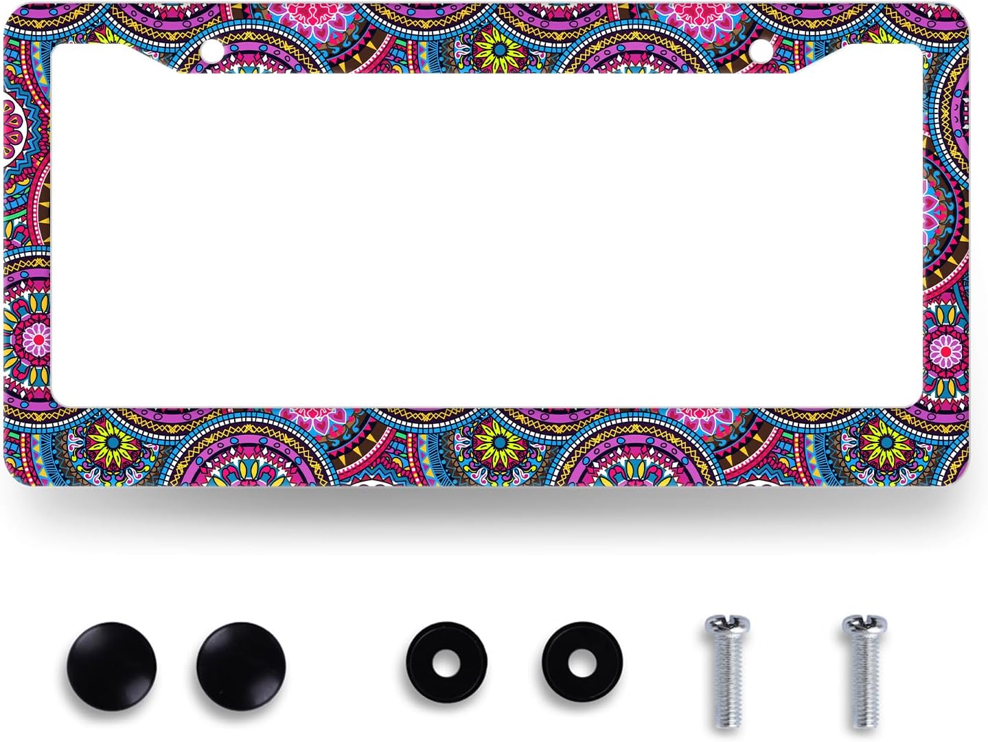 Purple Mandala License Plate Frame Hippie Boho License Plate Holder Stainless Steel Front and Rear Car Tags Auto Parts Funny License Plate Decoration with Screws for Men Women s 12.2"x 6.2"