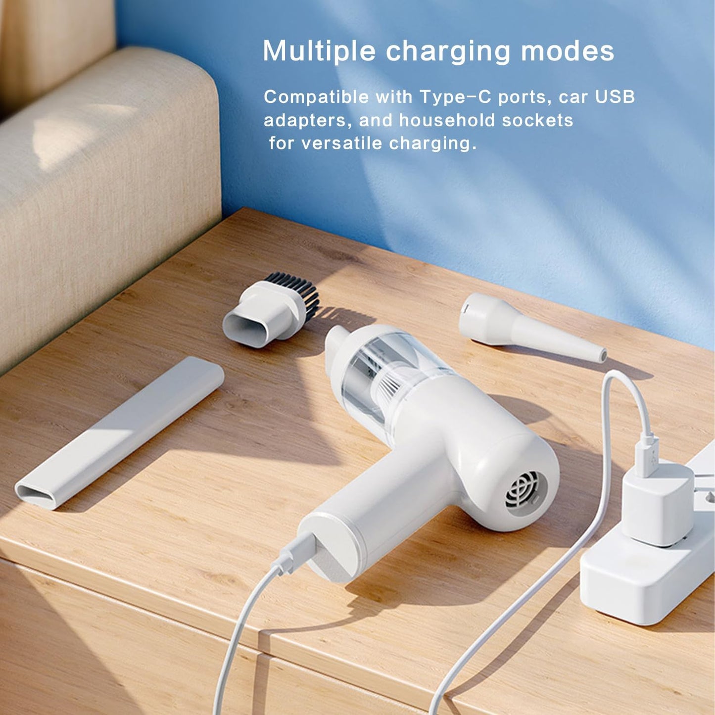 Car Vacuum Portable Handheld Vacuum Cordless Mini Cleaner Type-C Charge Rechargeable with 6000Pa Strong Suction for Home and Camping,Car, Office Desk, Keyboards, 30mins Runtime, Lightweight