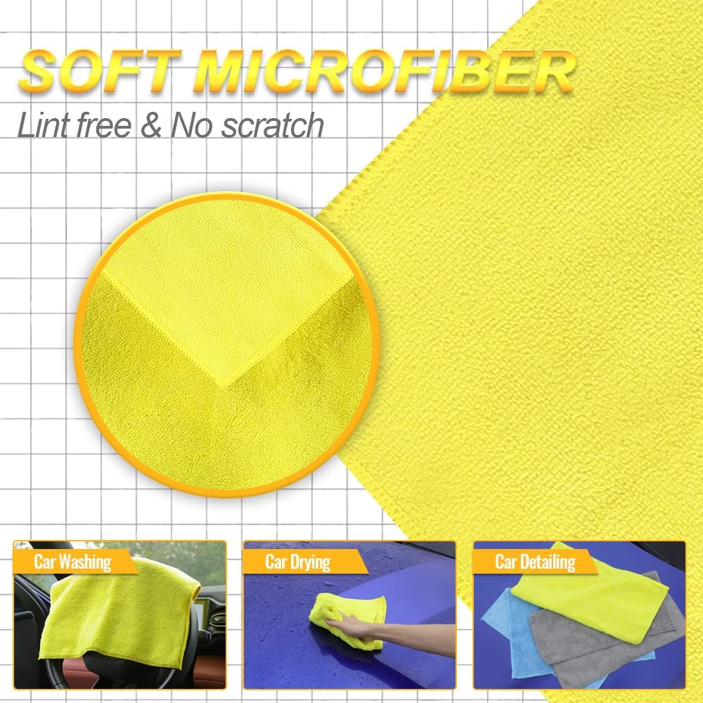 Microfiber Cleaning Cloths Car Interior & Exterior,Highly Absorbent Cloth,Car Wash Rags Lint Free and Reusable，Cleaning Rag for House,Kitchen,Bathroom,Office,16"x16"|Yellow 6-Pack