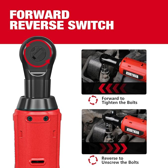 Alloyman 3/8" Cordless Ratchet Wrench Set, 44FT-LBS(60N.m) Electric Ratchet, 2 X 20V Chargeable Power Ratchet Wrench Set with Variable Speed, LED Light, 6 Sockets, 1/4" Adapter, 3" Extension Rod