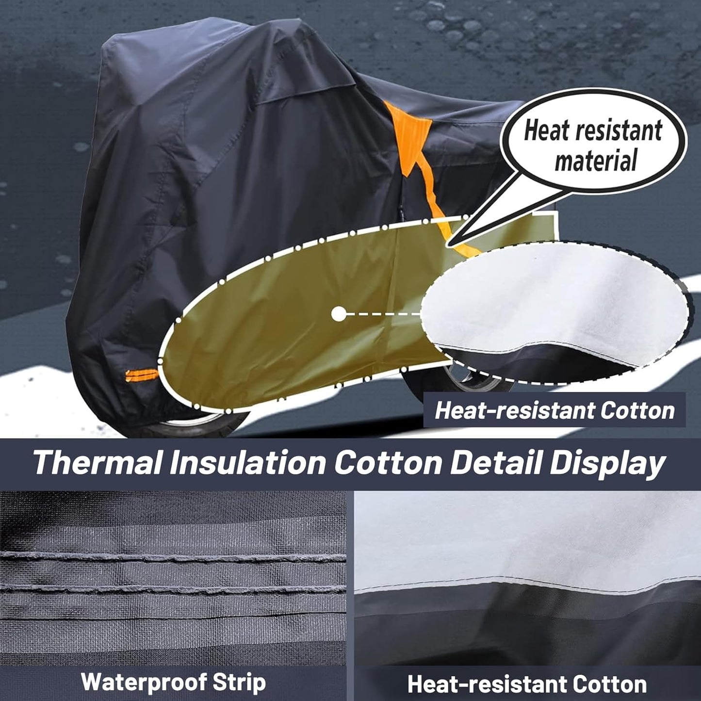 Motorcycle Cover,Waterproof Zipper Outdoor Cover for All Seasons Windproof, High Heat Resistance Dustproof and Rainproof Snowproof(Orange Zipper M Fits Up to 87 inch)