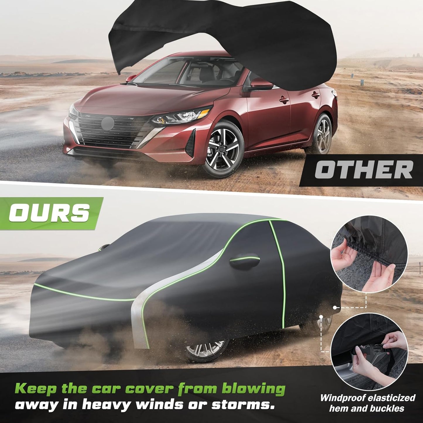 Mixsuper Liner Car Cover for Nissan Sentra 2000-2026, 7 Layers Waterproof Car Cover Accessories for Sentra with Zipper Door, Windproof Straps, Reflective Strips, Anti-UV, All Weather