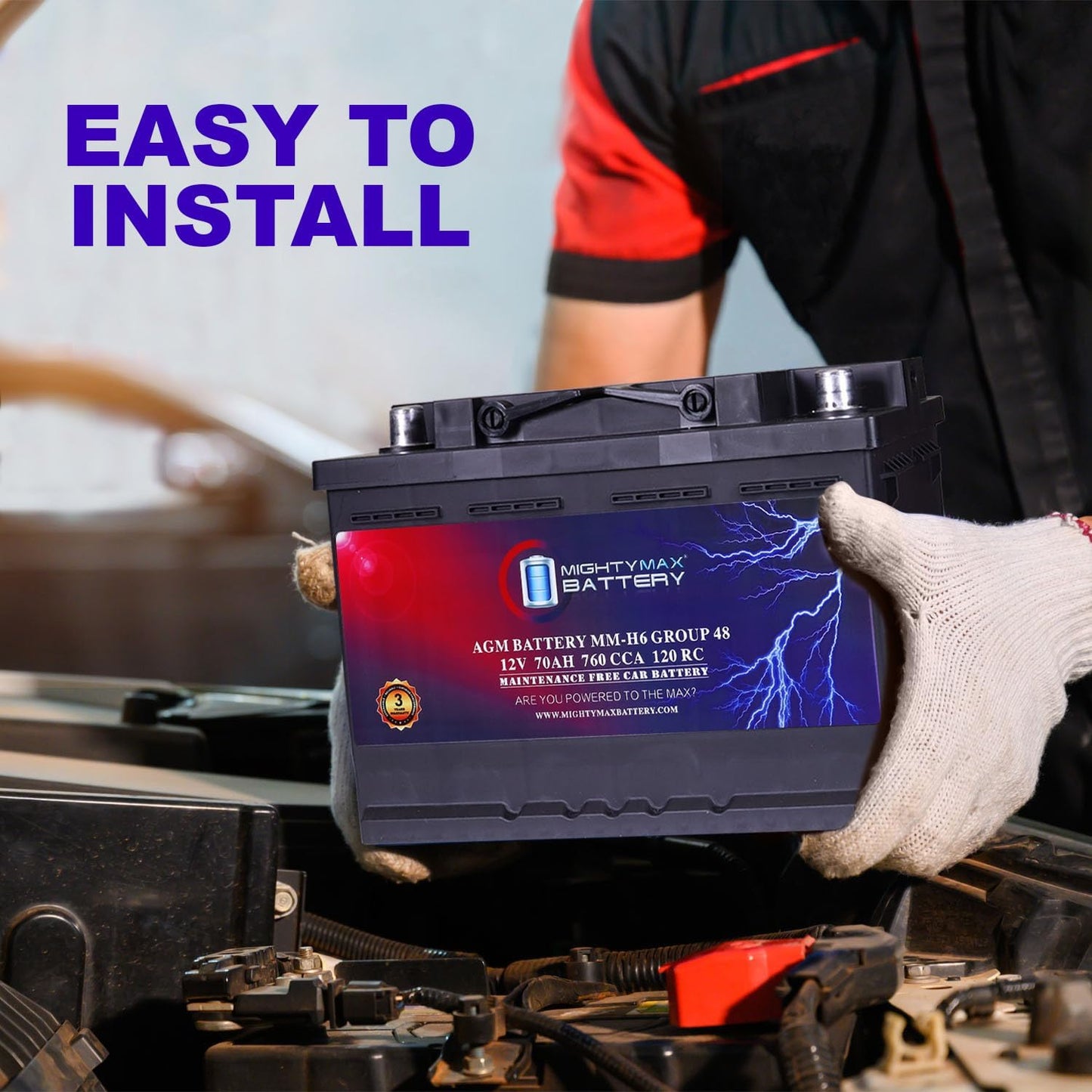 Mighty Max Battery MM-H6 Start and Stop Car BCI Group Size 48 12V 70 AH, 120RC, 760 CCA Rechargeable AGM Car Battery