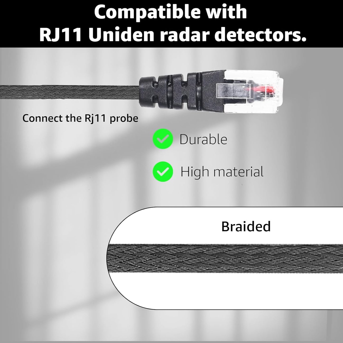 3PCS RJ11 Replacement Mirror Wire Power Cord for Uniden Radar Detectors，Fits R4 R3 R1 R7 R8 Model(3005201U)