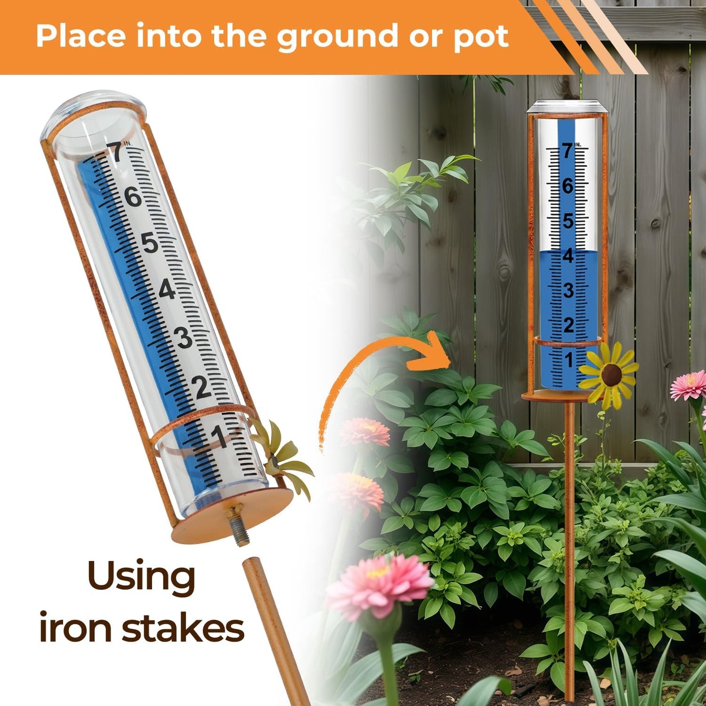 Rain Gauge Outdoor, Freeze Proof Rain Gauges Outdoors Best Rated,7" Capacity Detachable Rain Guage with Stake for Yard,Lawn & Garden,Large Clear Number and Scale Rain Measure Gauge Water Meter