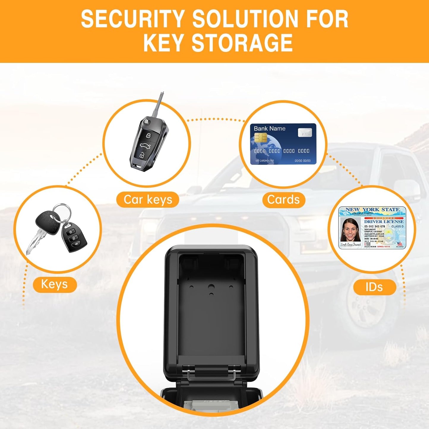 Car Window Lock Box for Turo, Car Key Lock Box, 4-Digit Combination Lockbox, Larger Capacity Security Key Hiders for Ride Share, Turo, GetAround(New Verison)