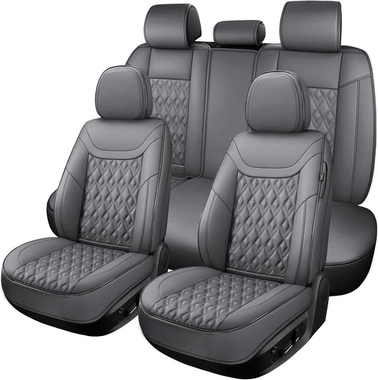 Car Seat Covers Full Set, Leather Seat Covers for Cars, Car Seat Protector Waterproof, Non-Slip Car Interior Covers Fit for Most Cars, SUV, Vans, Trucks,5Seaters,Full Set,Gray