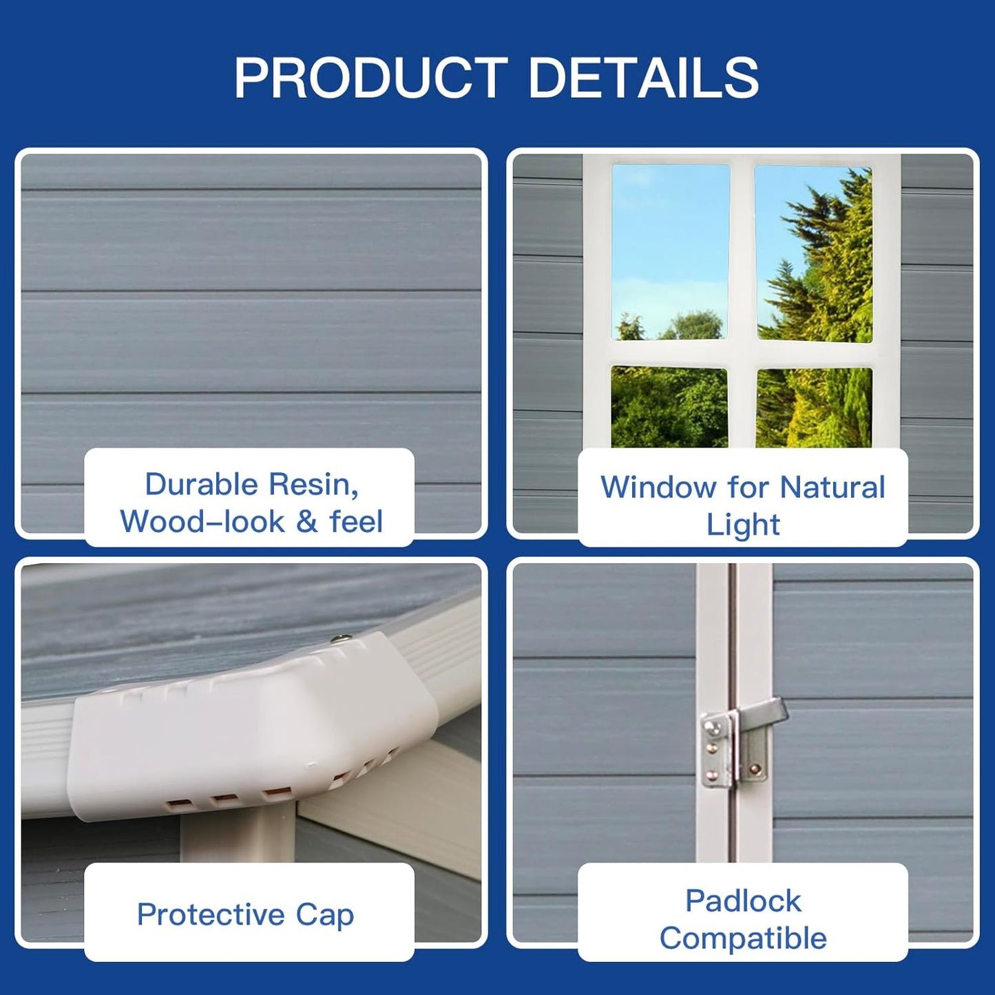 4x6 FT Outdoor Storage Shed, Resin Garden Shed with Thick Floor, Plastic Storage Shed with Window, Waterproof Outside Tool Shed with Lockable Hinged Door for Backyard, Patio, Lawn, Light Gray