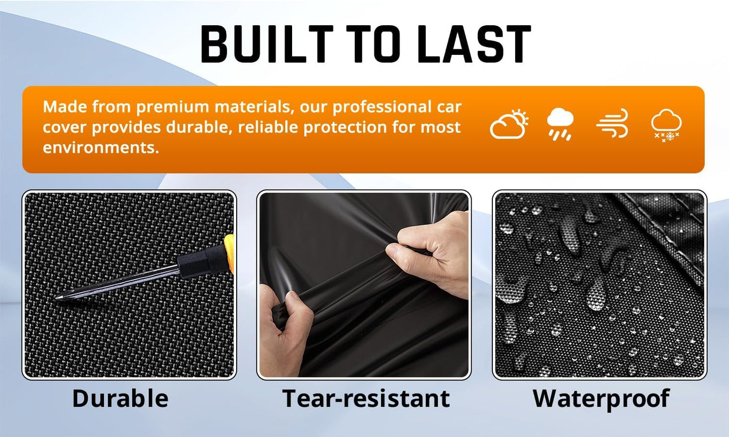 Car Cover Waterproof All Weather with Silver Strip Design, Custom Fit for DTS(2006–2011), XTS(2013-2019), CT6(2016-2020), DTS Accessory with Door Zipper & Windproof Straps