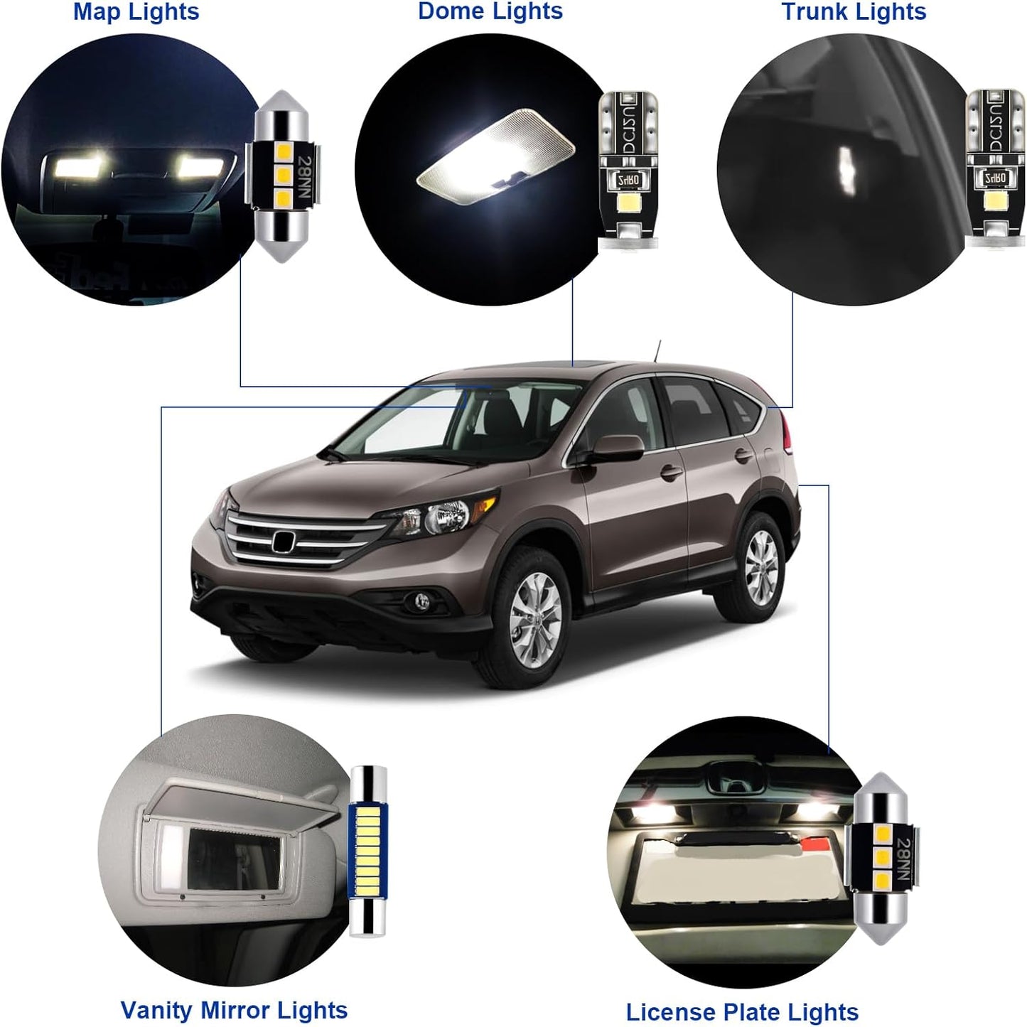 EASY EAGLE LED Interior Car Lights for Honda-CRV-2007-2012: 10 Piece Kit White LED Light Bulbs - Super Bright 6000K + Install Tool