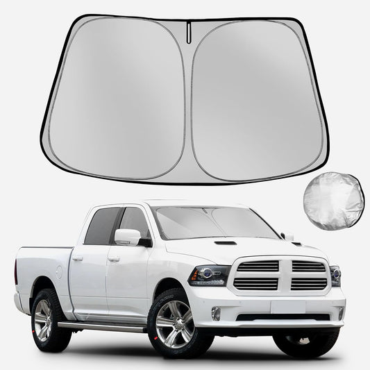 Windshield Sun Shade for 2010-2025 Dodge RAM 2500 3500 Foldable Sun Sunshade for Car Front Window Blocks UV Rays and Heat Automotive Interior Protector Custom Fit Accessories