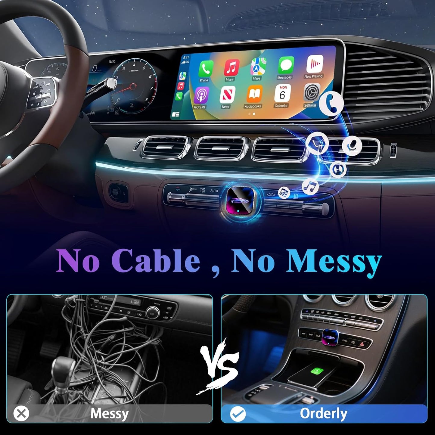 Wireless CarPlay Adapter for iPhone, 2025 Upgrade Convert Wired to Wireless Car Play Dongle, Mini Size USB Design for Apple CarPlay Adapter, USB-A/Type-C, No Delay, Plug and Play & Stable Control