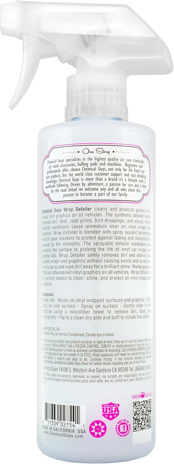 Chemical Guys SPI21716 Wrap Detailer Gloss Enhancer & Protectant, (Designed for Wraps, Graphics, Clear Bra & Paint Protection Film) For Cars, Trucks, SUVs, RVs, Motorcycles & More, 16 fl oz