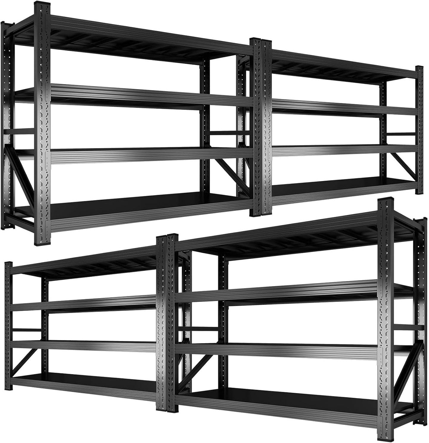 Metal Garage Shelving Heavy Duty, 4-Tier Adjustable Wire Storage Garage Shelves, 6000 LBS Loads Industrial Shelving Units for Garages, Warehouses, Kitchen, Black, 59" W x 24" D x 59" H,4 Pack