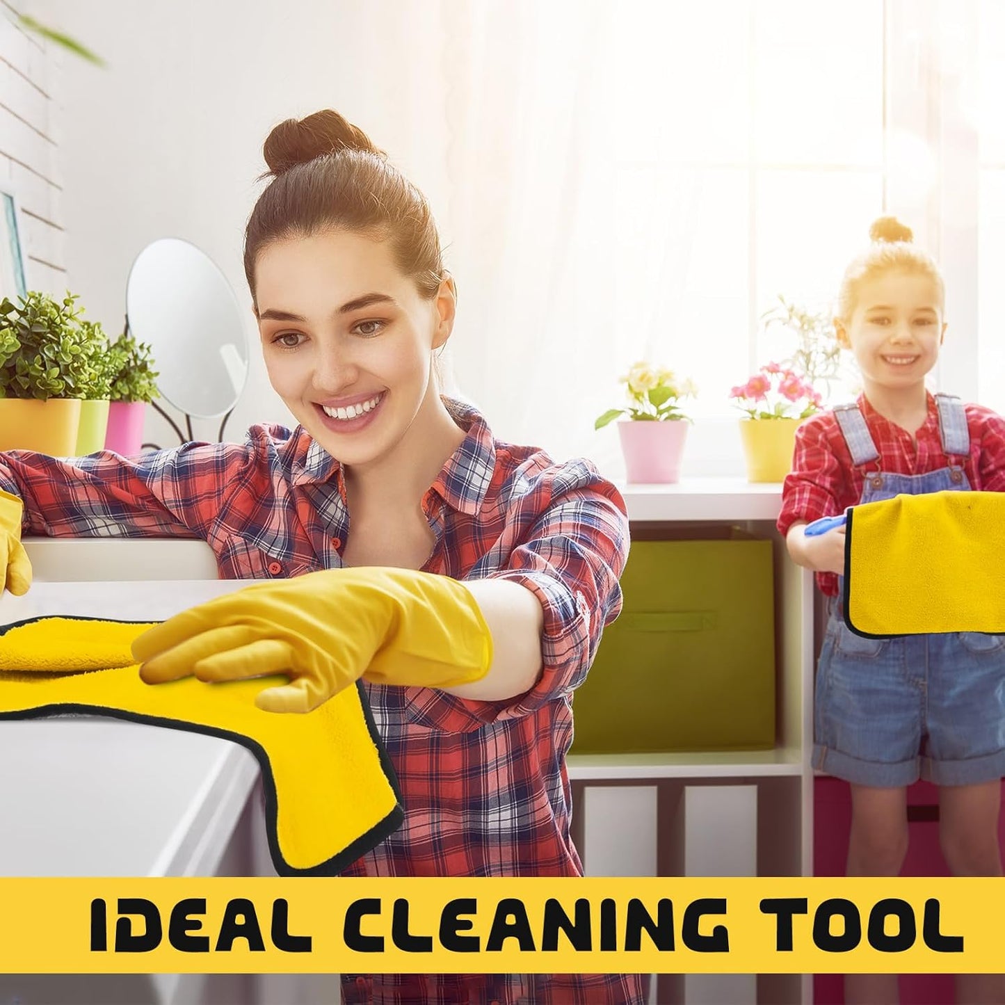 Tallew 50 Pcs Microfiber Towels 16 Inch x 16 Inch Microfiber Cloth Car Drying Towels for Cars Washing Polishing Office Windows Cleaning Household Supplies (Yellow)