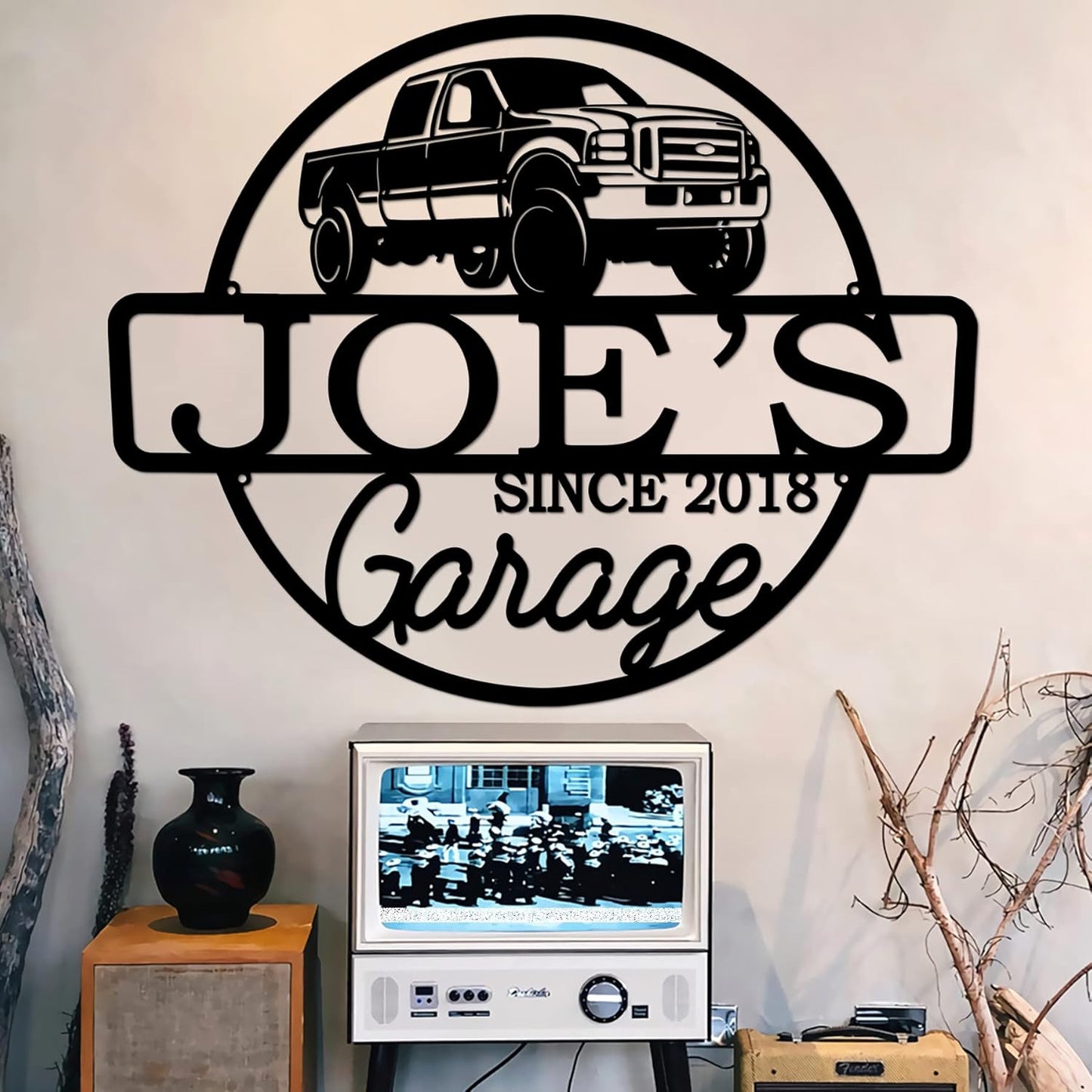 Personalized Metal Name Garage Sign, Custom Plaque Wall Art, Worshop Metal Sign, Housewarming Est Year Man Cave Dad's Gift, Mechanic Workshop American Car Pickup