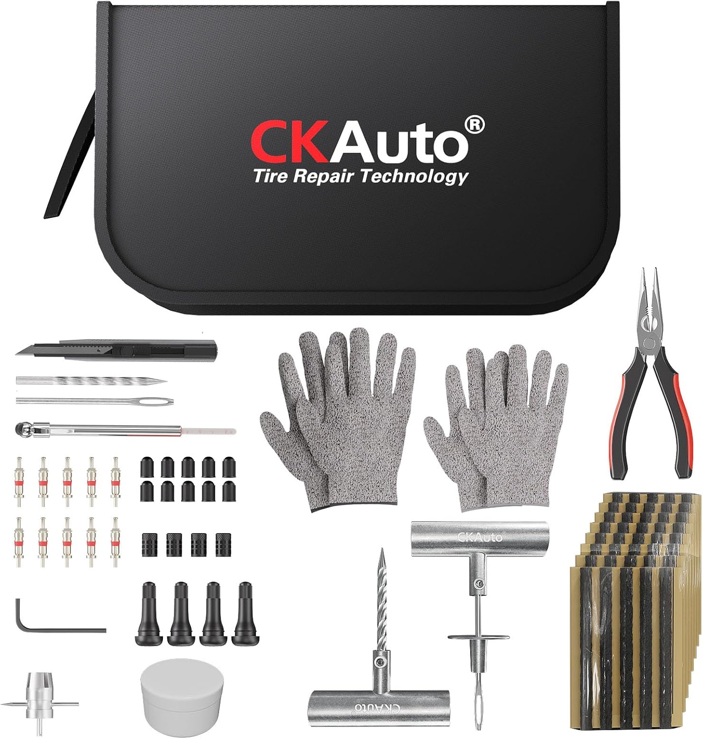 CKAuto Tire Plug Repair Kit, Heavy Duty Car Emergency Tool Kit for Flat Tire Puncture Repair, 80 Pcs Value Pack, Tire Patch Kit fit for Autos, Cars, Motorcycles, Trucks, RVs, etc.
