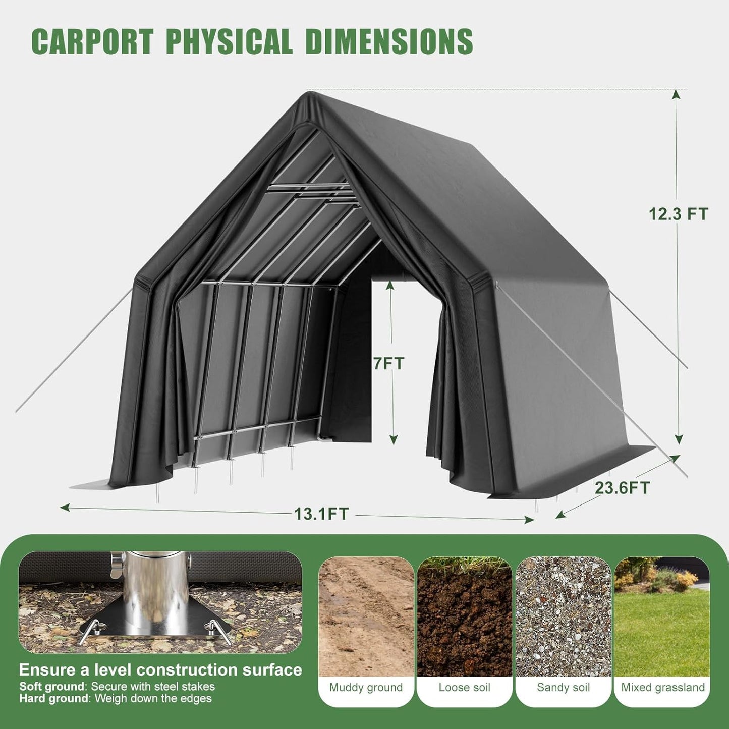 Portable Garage, 13 x 24 FT Heavy Duty RV Carport Canopy, Reinforced Steel A-Frame Truck Ports, Weatherproof All-Cover Outdoor Metal Garage Car Shelter, Superior Resistance to Tearing and Weathering