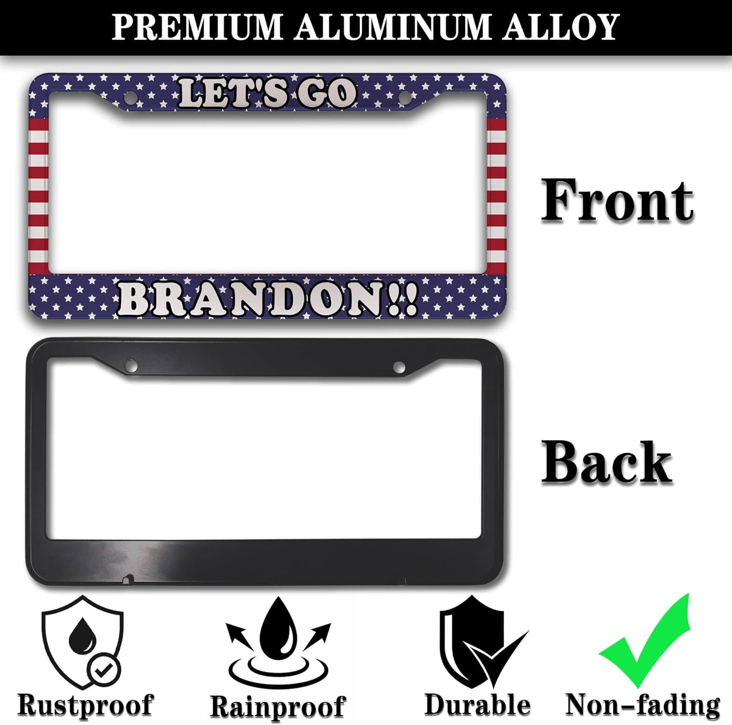 License Plate Frames for Women Multicolor License Plate Covers for Men Lets Go Brandon Universal Aluminum Car Accessory 2 Pack with Screw Covers Set