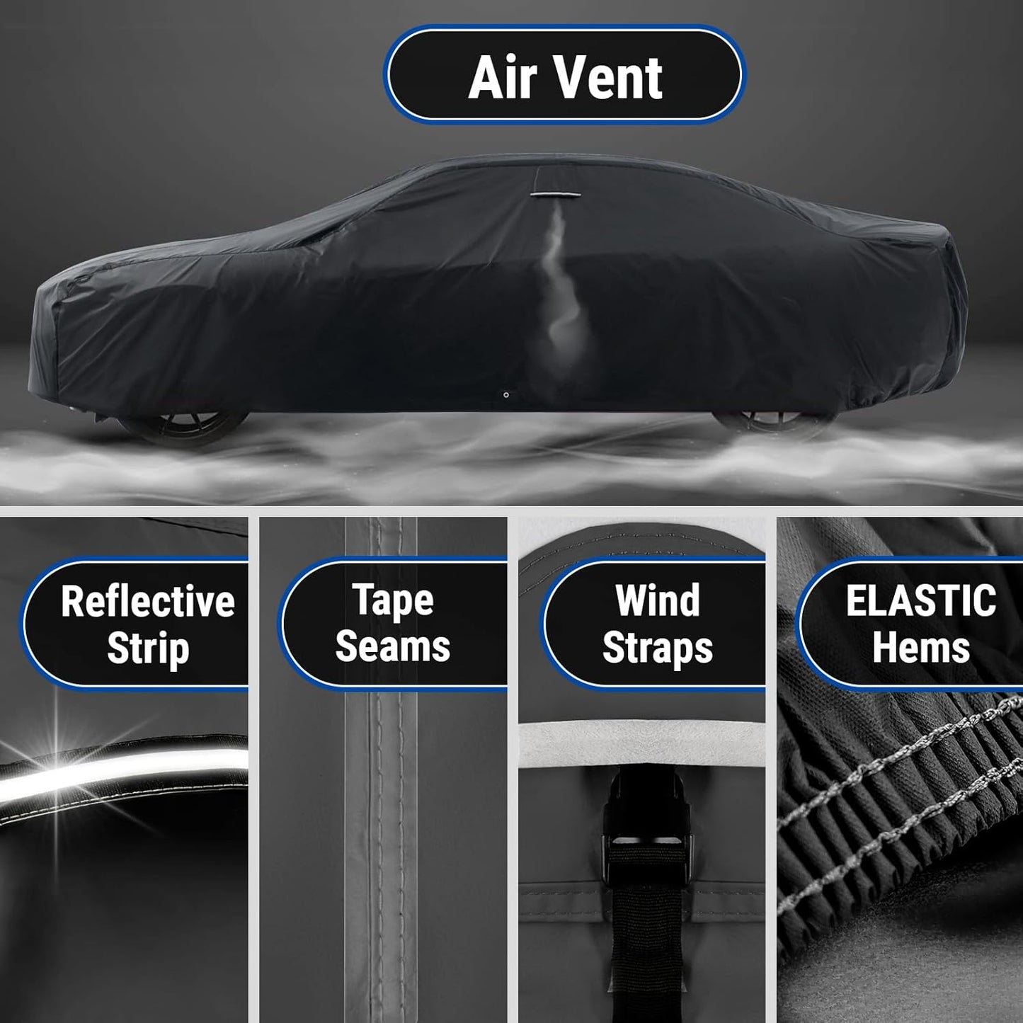 iCarCover Custom Car Cover for Pontiac Bonneville Wagon (1959-1970) Waterproof All-Weather Rain Snow UV Sun Protector Full Exterior Indoor Outdoor Car Cover (Stripe - Black/Gray)