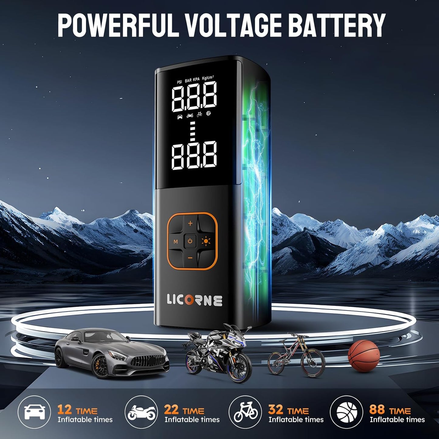 Tire Inflator Portable Air Compressor, 5X Faster Portable Air Pump for Car Tires with Powerful Battery, 180PSI Cordless Air Pump with Digital Pressure Gauge for Cars, Bike & Motorcycle Tires, Ball