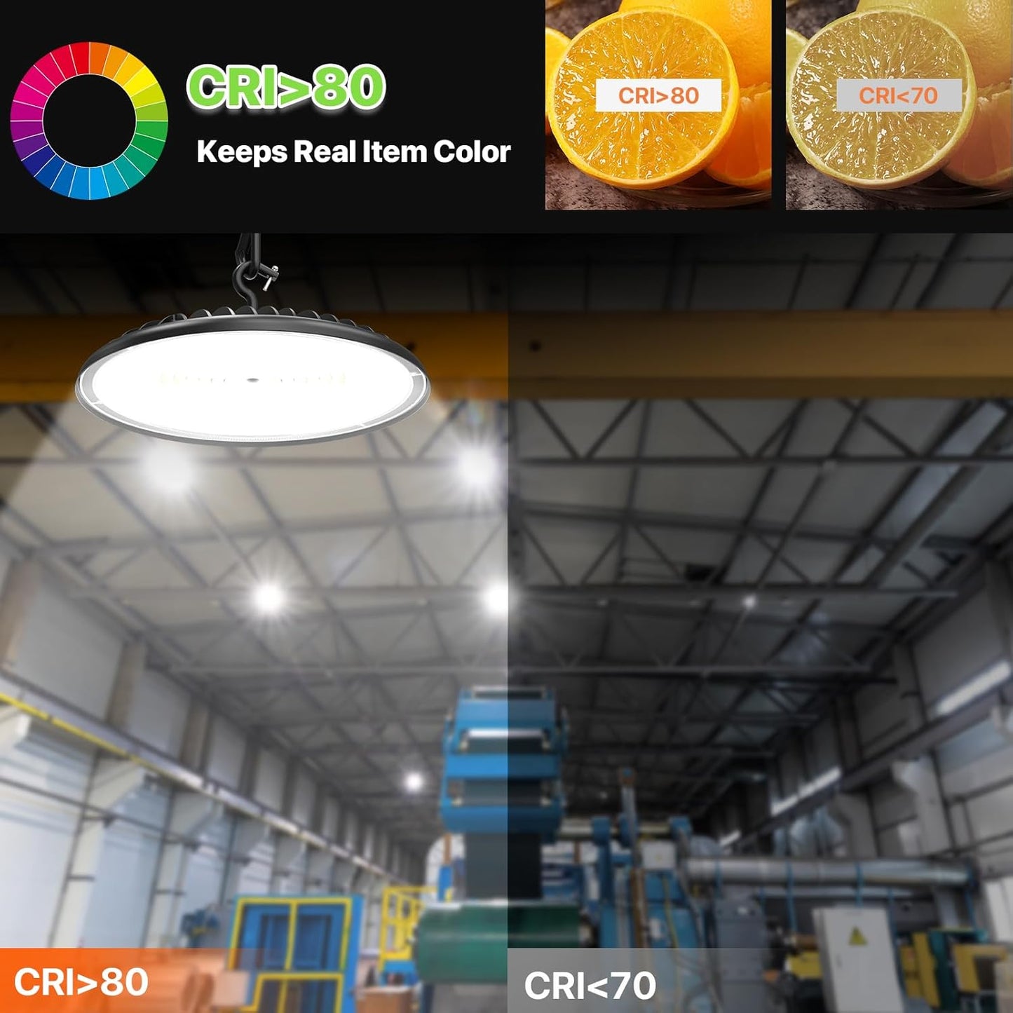 LED High Bay Light 200W, 28000LM 5000K UFO High Bay LED Light with US Plug, Hanging Hook, IP65 Waterproof Commercial Bay Lighting for Barn, Warehouse, Factory ETL Listed