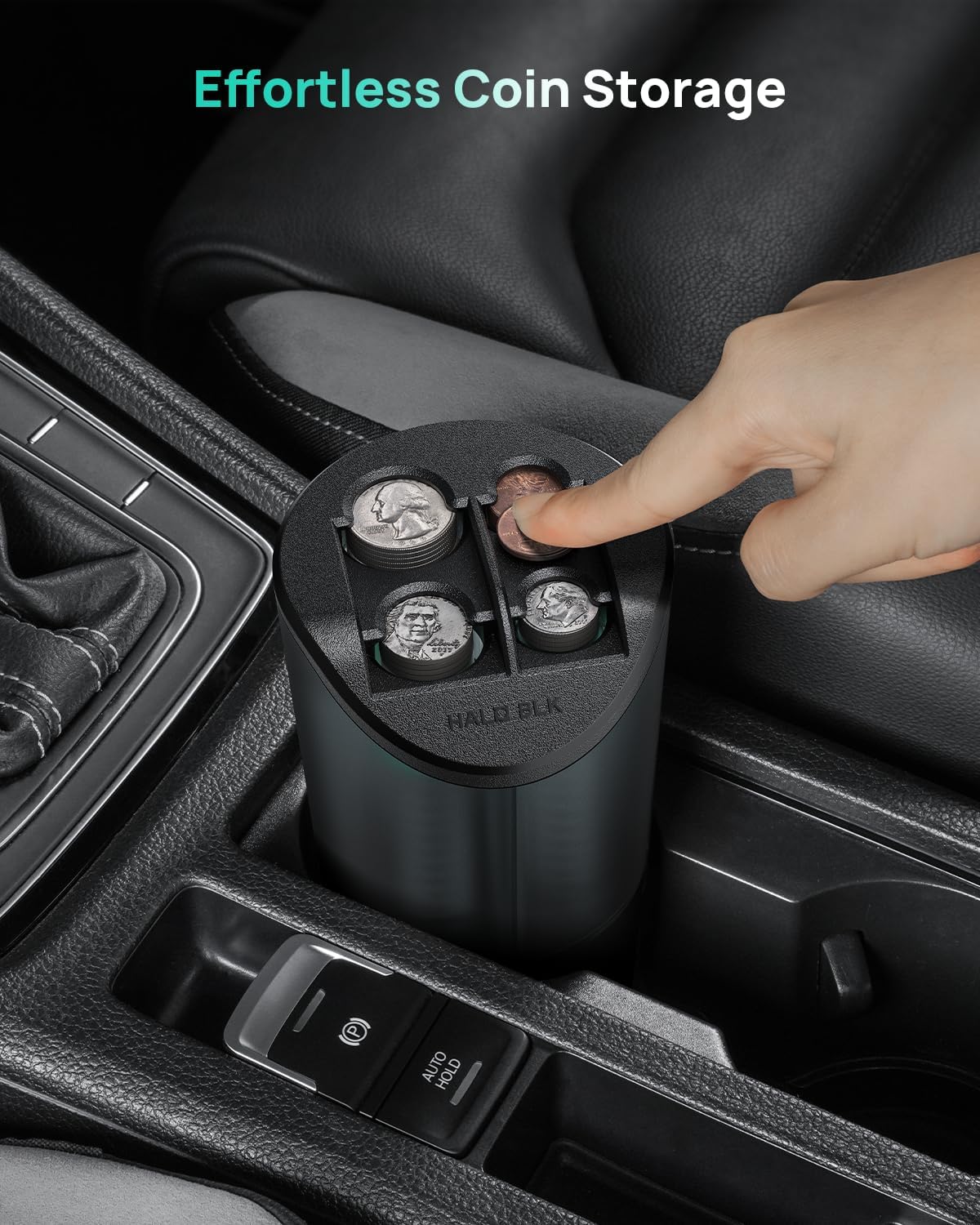 HALOBLK Large Capacity Coin Holder for Car Change Organizer, Compatible with Most Vehicles & Trucks, Black-2Pack