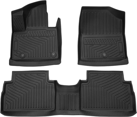 Powerty Floor Mats for 2021-2023 Hyundai Santa Fe 5 Seats (ONLY Hybrid), Custom Fit for Hyundai Santa Fe Accessories, 3D TPE All Weather Car Mats 1st & 2nd Row Heavy-Duty Floor Liners