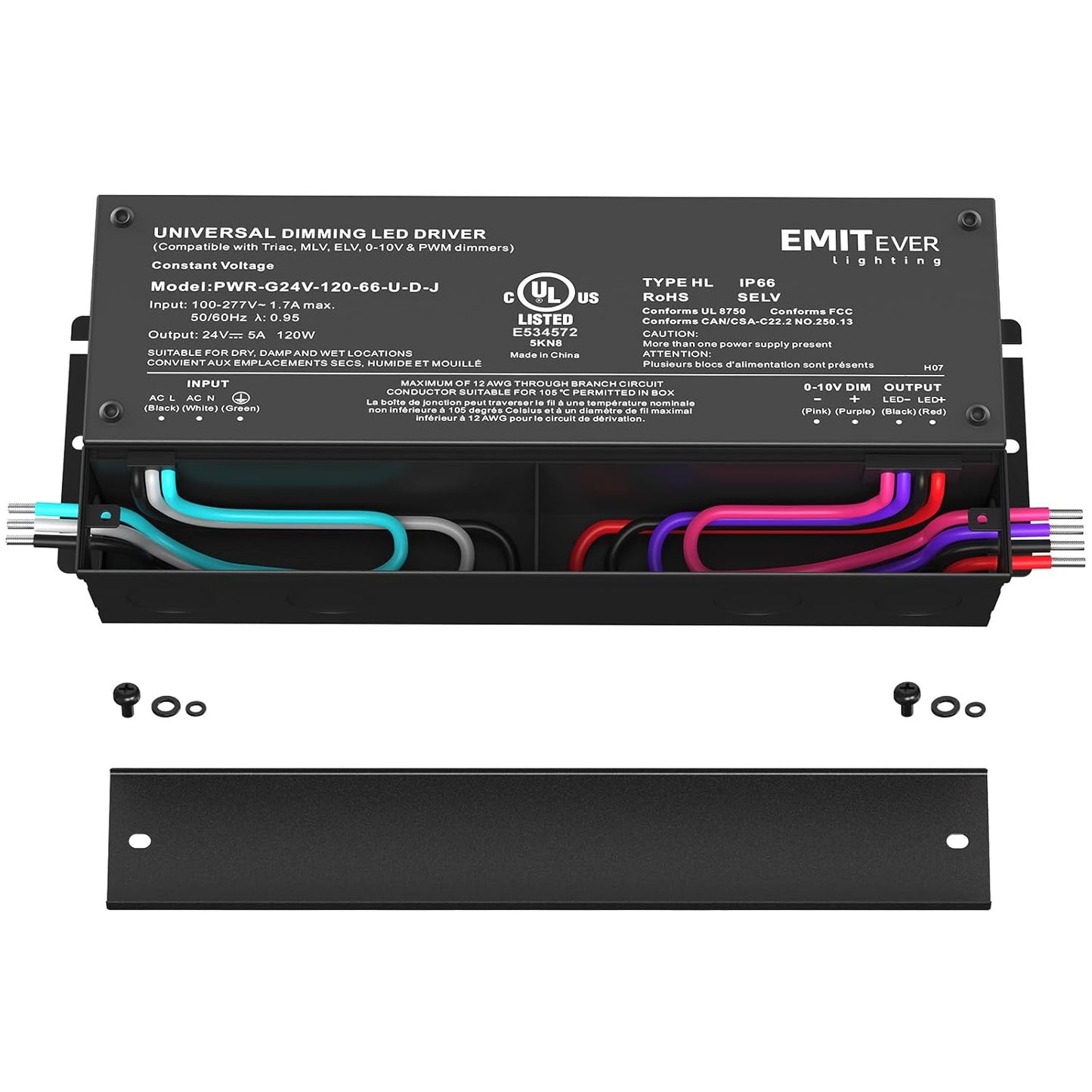 EMITEVER 120W Dimmable LED Driver, 24V Triac Dimmable Power Supply, AC to DC Transformer for LED Light, Compatible with Lutron and Leviton Dimmer, Waterproof IP67 and UL Listed