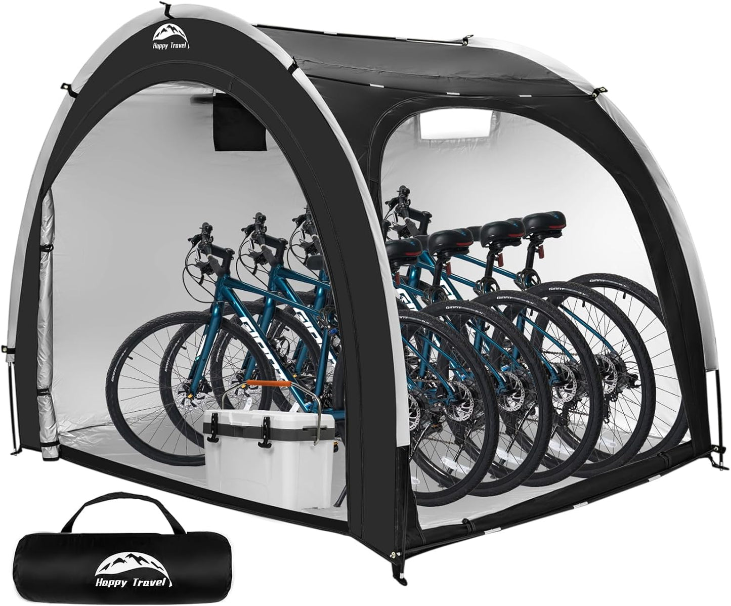 Happy Travel Bike Storage Shed Tent,Outdoor Portable Bicycle Storage Sheds with 210D Oxford Fabric PU4000 Waterproof for 2/3/4/6/8 Bikes,Bike Covers Shelter for Motorcycle,Garden Tools,Toys,Lawn Mower