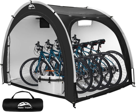Happy Travel Bike Storage Shed Tent,Outdoor Portable Bicycle Storage Sheds with 210D Oxford Fabric PU4000 Waterproof for 2/3/4/6/8 Bikes,Bike Covers Shelter for Motorcycle,Garden Tools,Toys,Lawn Mower