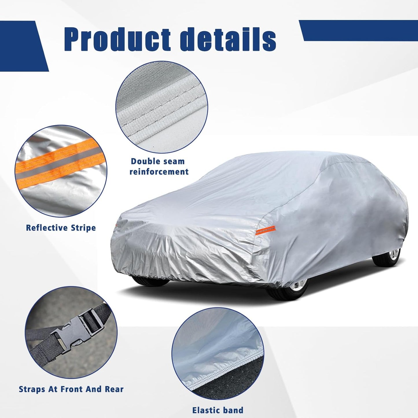 Kayme 6 Layers Car Cover Custom Fit for Dodge Challenger Hellcat (2008-2025) Waterproof All Weather for Automobiles, Outdoor Full Cover Rain Sun UV Protection.Silver