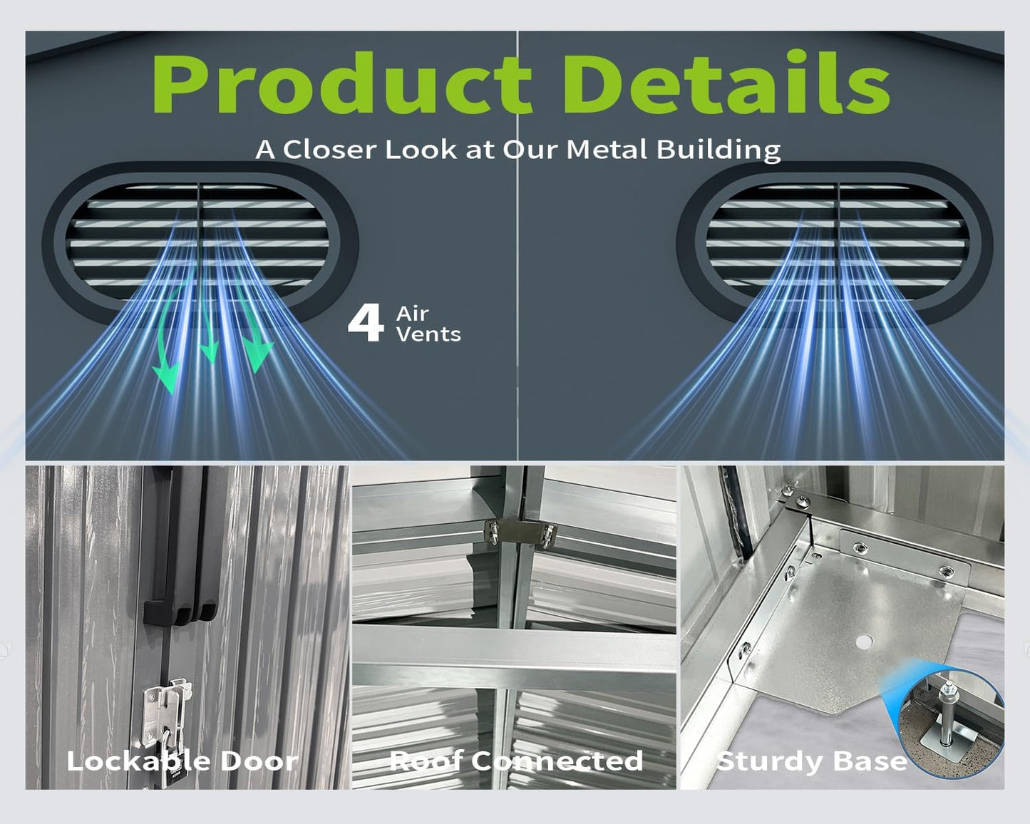 20 x 13 FT Outdoor Storage Shed, Large Metal Garden Shed with 2 Lockable Doors, Tool Shed Outdoor Storage with 4 Air Vents, Garage Shed Waterproof for Car, Truck, Bike, Garbage Can, Tool, Black