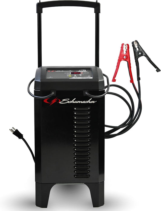 Schumacher Electric Wheeled Battery Charger and Engine Starter, SC1325, 4-in-1, Fully Automatic, 250 Amps, 40 Amp Boost Mode, 6 Volt, 12 Volt, for Car, Truck, and Marine Batteries