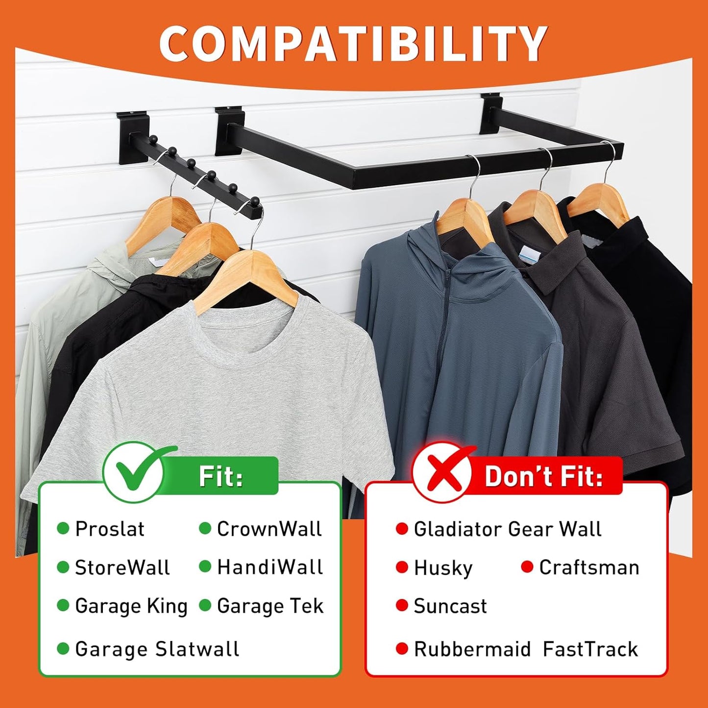 12 Pack Slatwall Accessories Kit with U-Shaped Rectangular Tubing Hangrails and Waterfall Display Hanger, Slatwall Hooks and Hanger for Clothing Retail, Merchandise Display