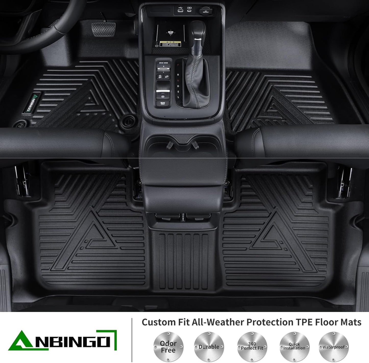 ANBINGO® Floor Mats & SeatBack Cargo Liner | CX90 2024-2025 8 Passenger | 2nd Row with Bench Seat | (60/40 Velcro Tape Fixed Backmats) TPE 3 Rows Waterproof Car Mat