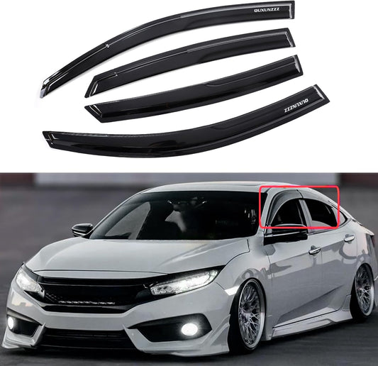 Rain Guards Side Window Visor Vent Outside Mount, 4PCS Fits for Honda Civic 4 Door Sedan 2016 2017 2018 2019 2020 2021 Model Only