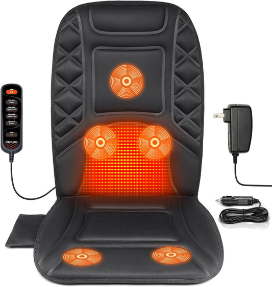 Back Massager with Heat,Heated Seat Cover Cushion with 5 Vibrating Massage Nodes & 2 Heat Levels Massage Chair Pad for Pain Relief Home Office Use