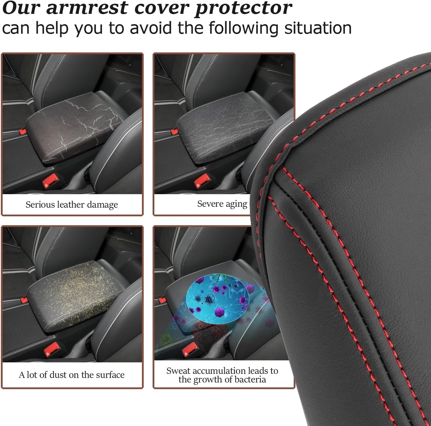 SKTU for 2020-2024 Volkswagen Golf Center Console Cover 2023 2024 Golf Accessories Armrest Cover 2023 2024 Golf R Seat Box Cover 2020-2023 2024 Golf MK8 Center Console Soft Cushion (Red Line)