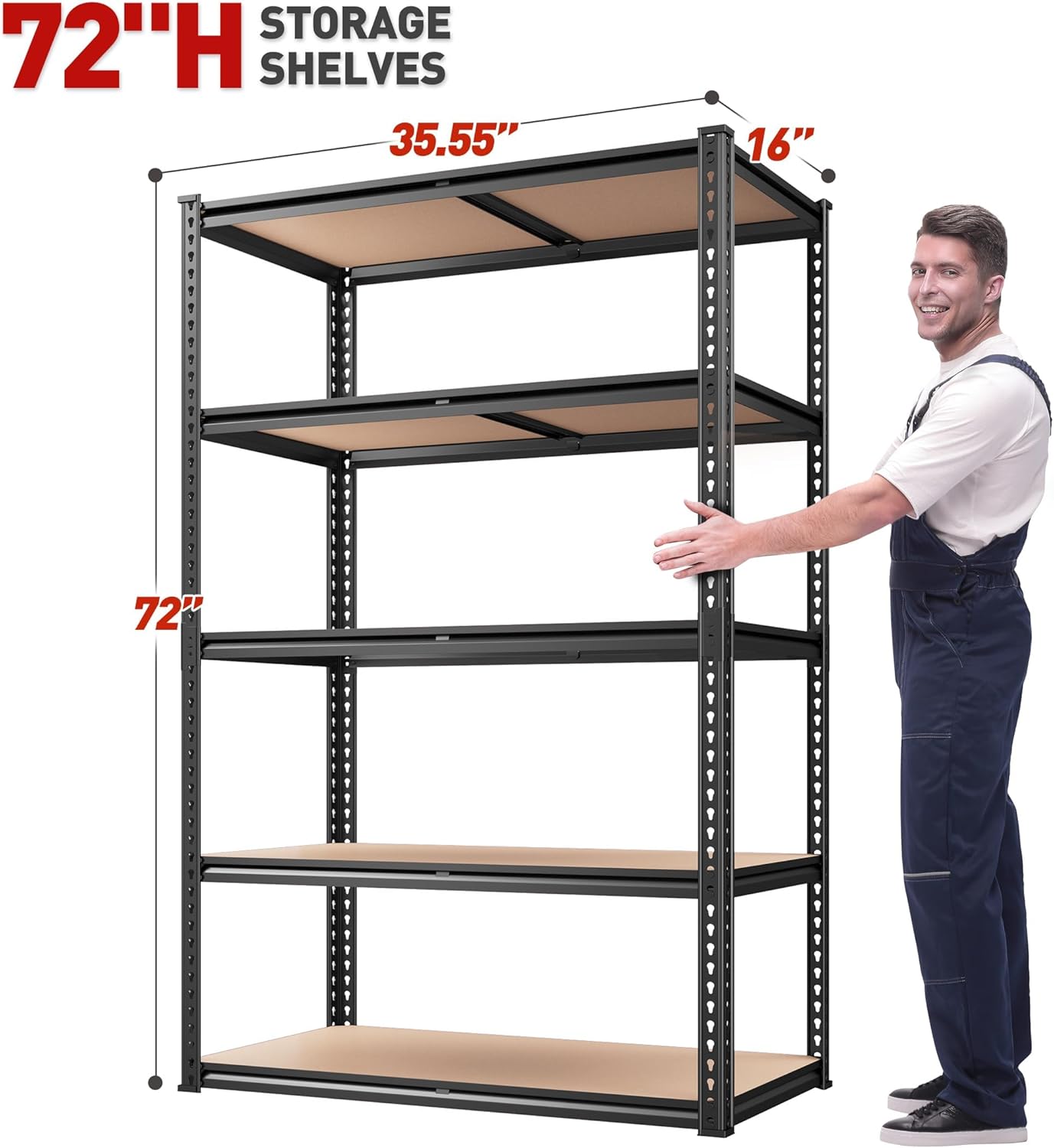 REIBII 2020LBS Storage Shelves 5 Tier Garage Shelving Heavy Duty, Adjustable Metal Shelving Unit, Garage Shelves for Basement, Warehouse, Pantry, 72" H x 35.55" W x 16" D, Black, 3 Pack