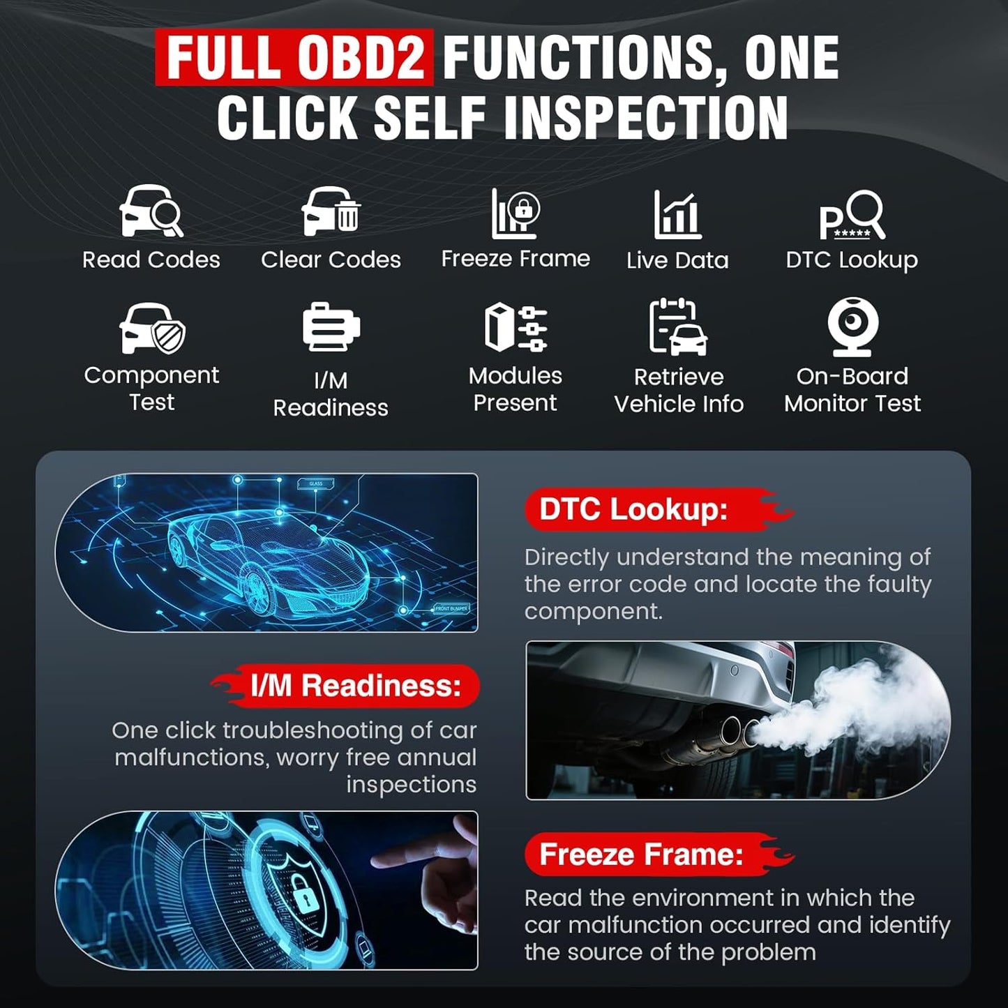 BOSSCOMM IF740 OBD2 Scanner, 4 Systems ABS/SRS/Transmission/Check Engine Code Reader Scan Tool with Oil＆Throttle Resets, Car Scanner Diagnostic Tool for All Cars, Easy to Use, Lifetime Free Update