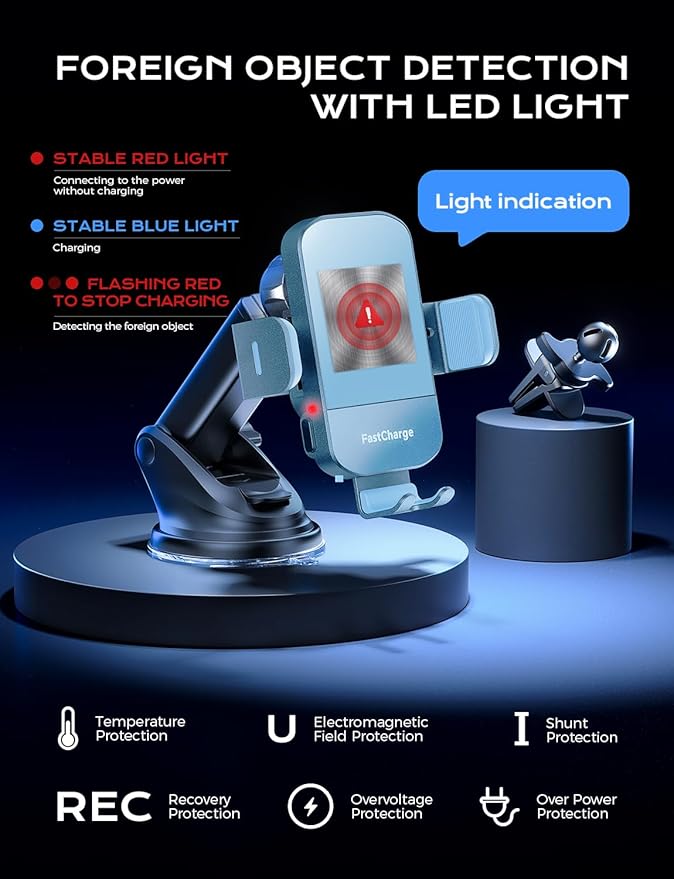 CHGeek 15W Fast Charging Auto Clamping Car Charger Phone Mount Phone Holder (Cyan)