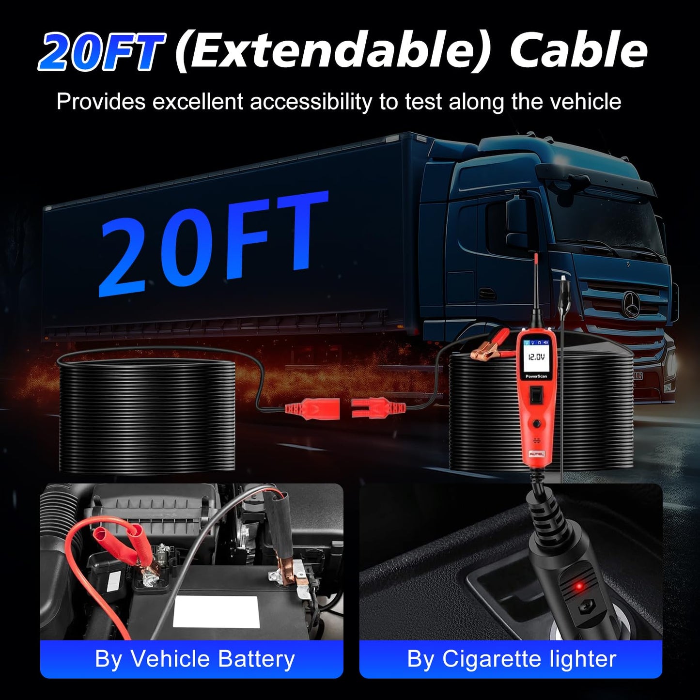 Autel PowerScan PS100 Power Circuit Probe Tester, Breaker Finder, 12V 24V Automotive Electrical Diagnostic Tool with 20ft Extension Cable, AVOmeter, Test Light, Continuity Checker, for 99% Cars