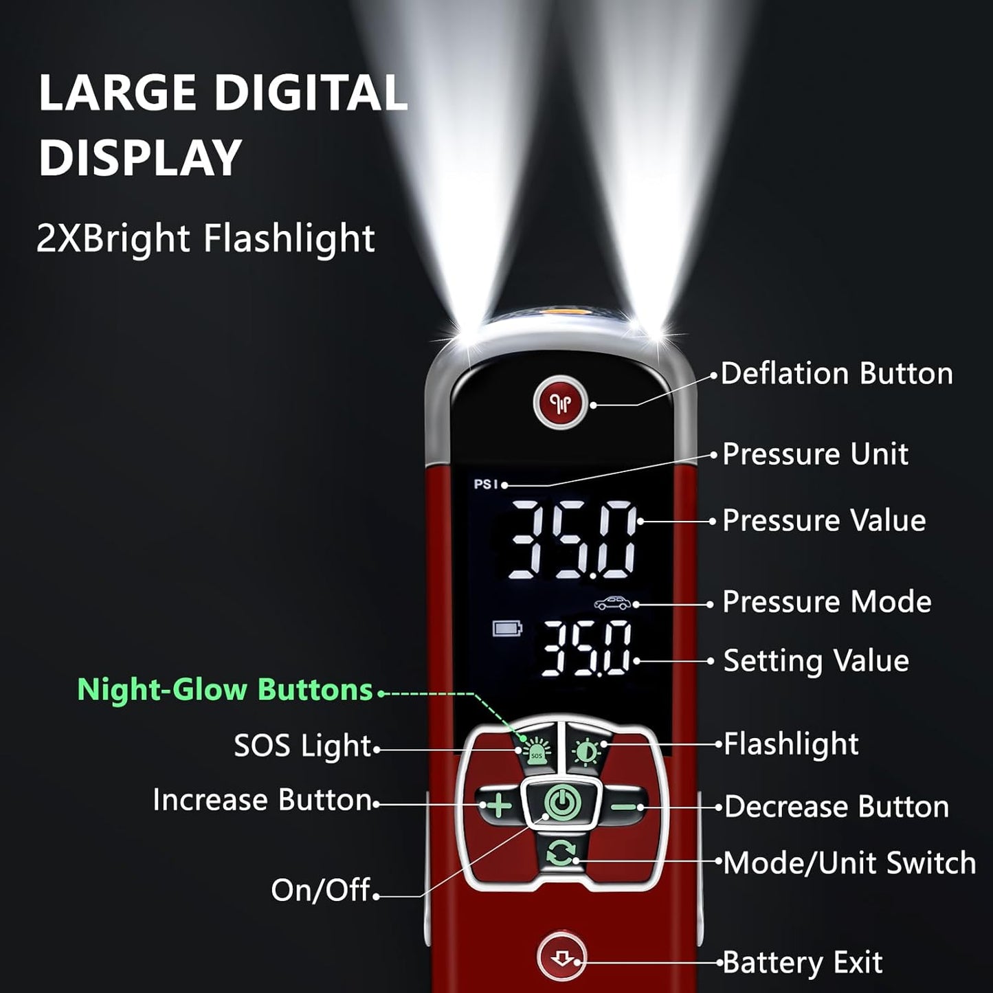 Tire Inflator Portable Air Compressor: Cordless Deflatable Air Pump for Car Tires - 150PSI Tire Pump with Pressure Gauge for Car Bike Motorcycle