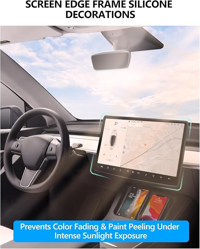 for Tesla Protector Trim Frame Model Y Juniper Model 3 Highlan 2026 Screen Edge Frame Rearview Mirror Cover Model Y Accessories Interior Silicone Decorations Center Console Decor Black