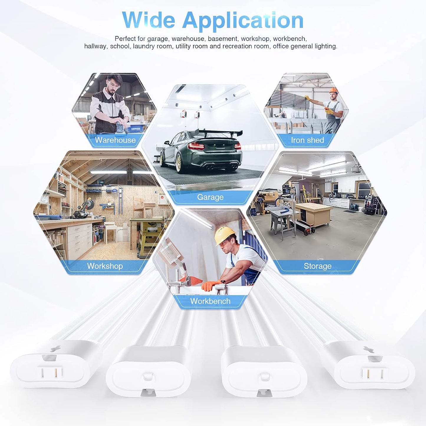 Ensenior 6 Pack Linkable Led Shop Light 4ft for Garage, 4400 High Lumens, 36W Equivalent 280W, 5000K Daylight, 48 Inch Utility Shop led Lights, Surface or Hanging Mount Fixtures, White, ETL Certified