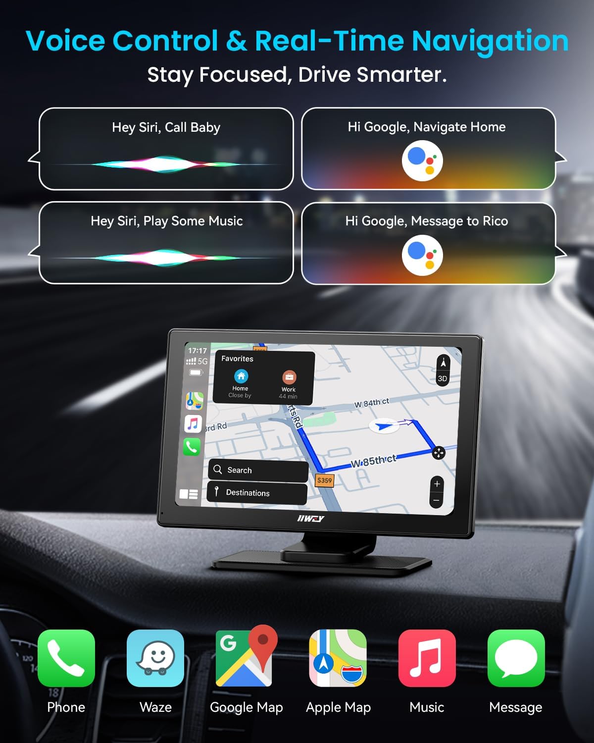 IK5 9" Wireless Apple CarPlay & Android Auto Screen, Portable Car Stereo with 4K Dash Cam & 1080p Backup Camera, Add CarPlay to Any Vehicle, Touchscreen, GPS, Mirror Link