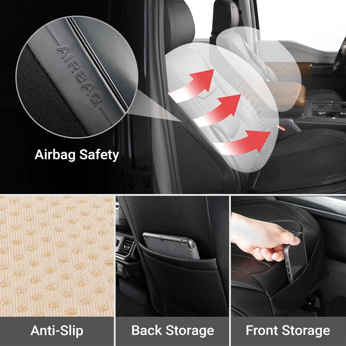 Coverland Custom Car Seat Covers Compatible with Ram 1500, Tacoma - Premium Leather Non-Slip Memory Foam Waterproof Cover Custom Fit Interior Protector Front Seat-Black [See Size Chart-Size A49]