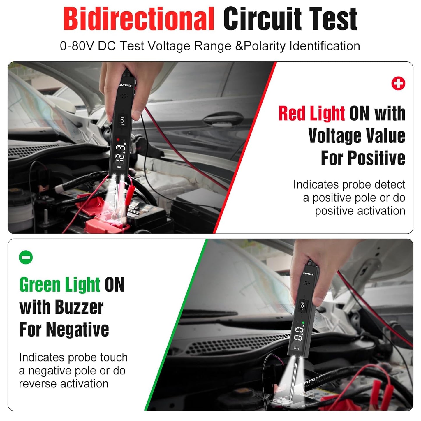 Car Circuit Tester, 12V & 24V DC Automotive Test Light, LED Power Circuit Probe Tester, Fuse Voltage Tester, Short Circuit Finder Component Activation Continuity Tester