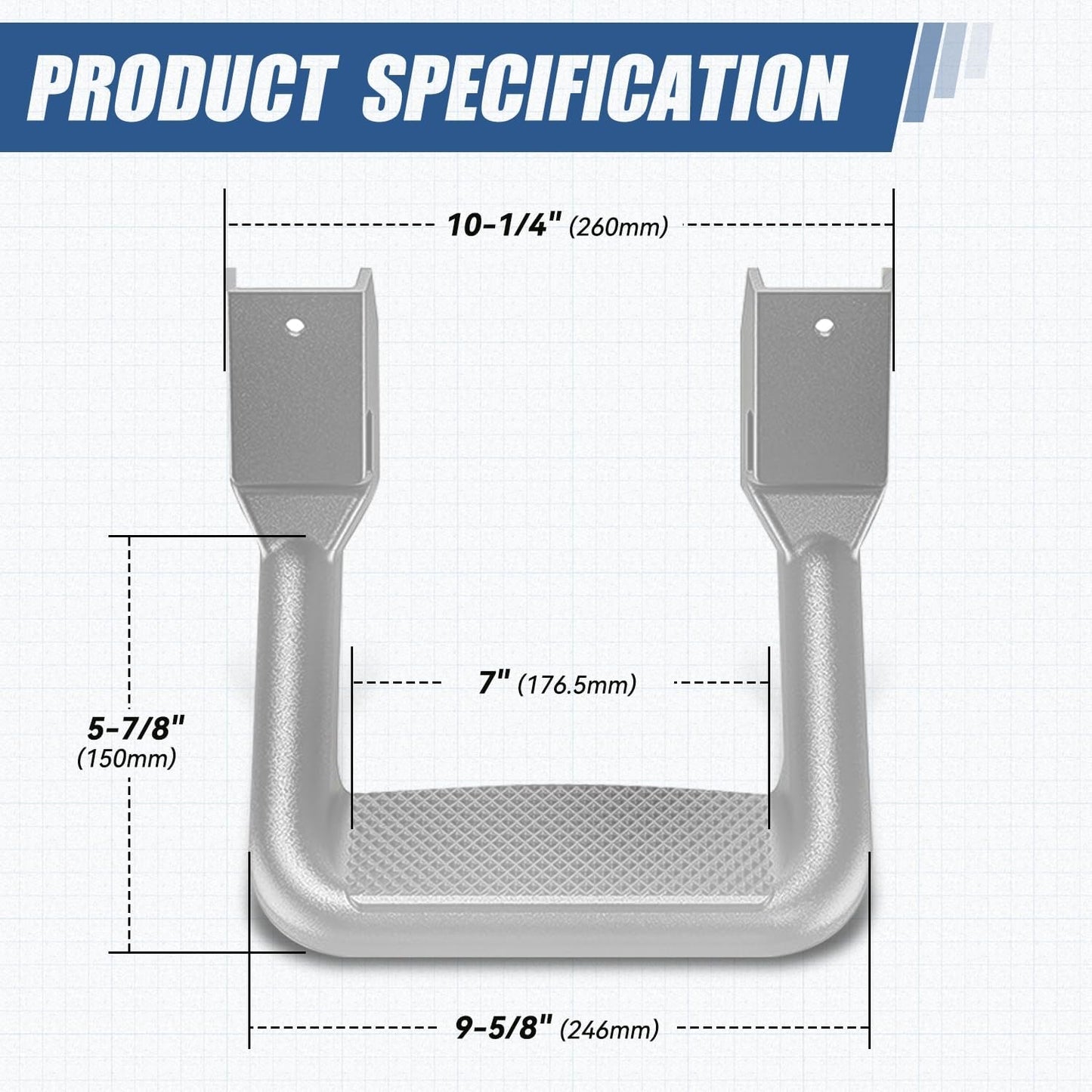 Auto Dynasty 1 Inches Universal Side Step with Mounting Brackets for Pickups & Trucks, Aluminum, Silver Powder Coated, Set of 2